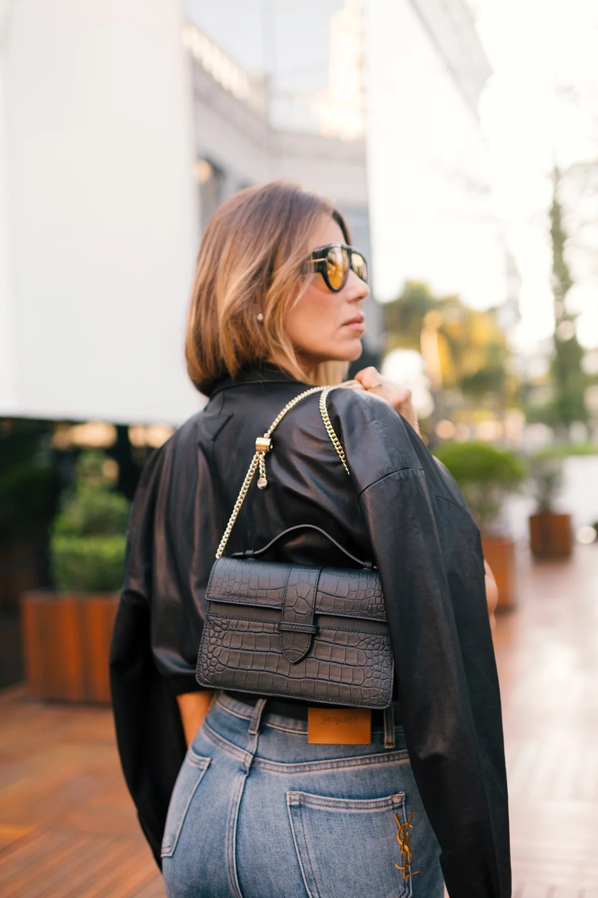 Chez La Mer Lille Bag Crocodile Black leather