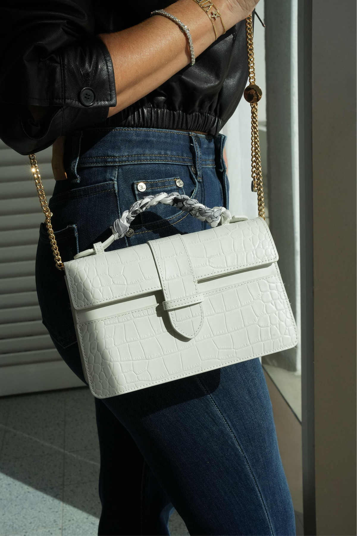 Chez La Mer Lille Bag Crocodile White leather